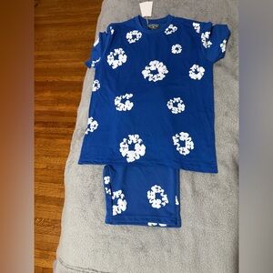 Blue and White Patterned Men's Shorts